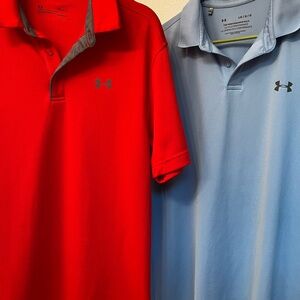 2 Under Armour Men’s Red and Blue Polo Shirts
